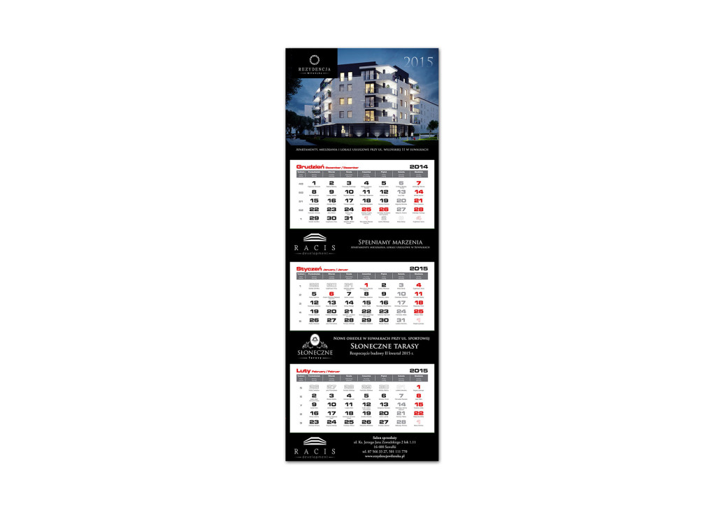 Kalendarz trójdzielny Rezydencja Wileńska Racis 2015