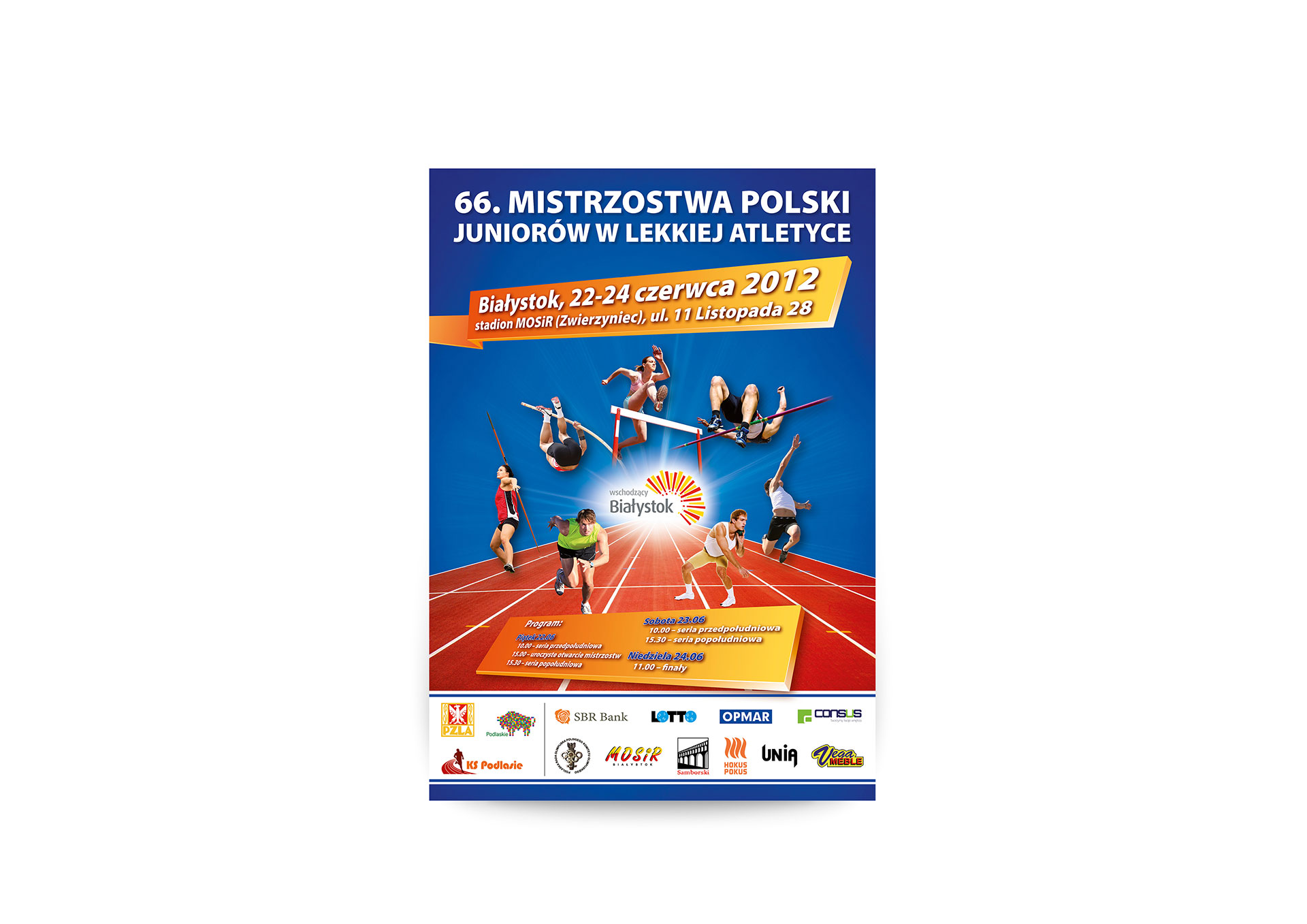 plakat 66. mistrzostw polski juniorów w lekkiej atletyce Białystok